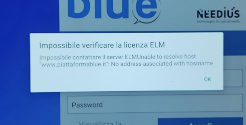 Messaggio di errore: Impossibile verificare la licenza ELM